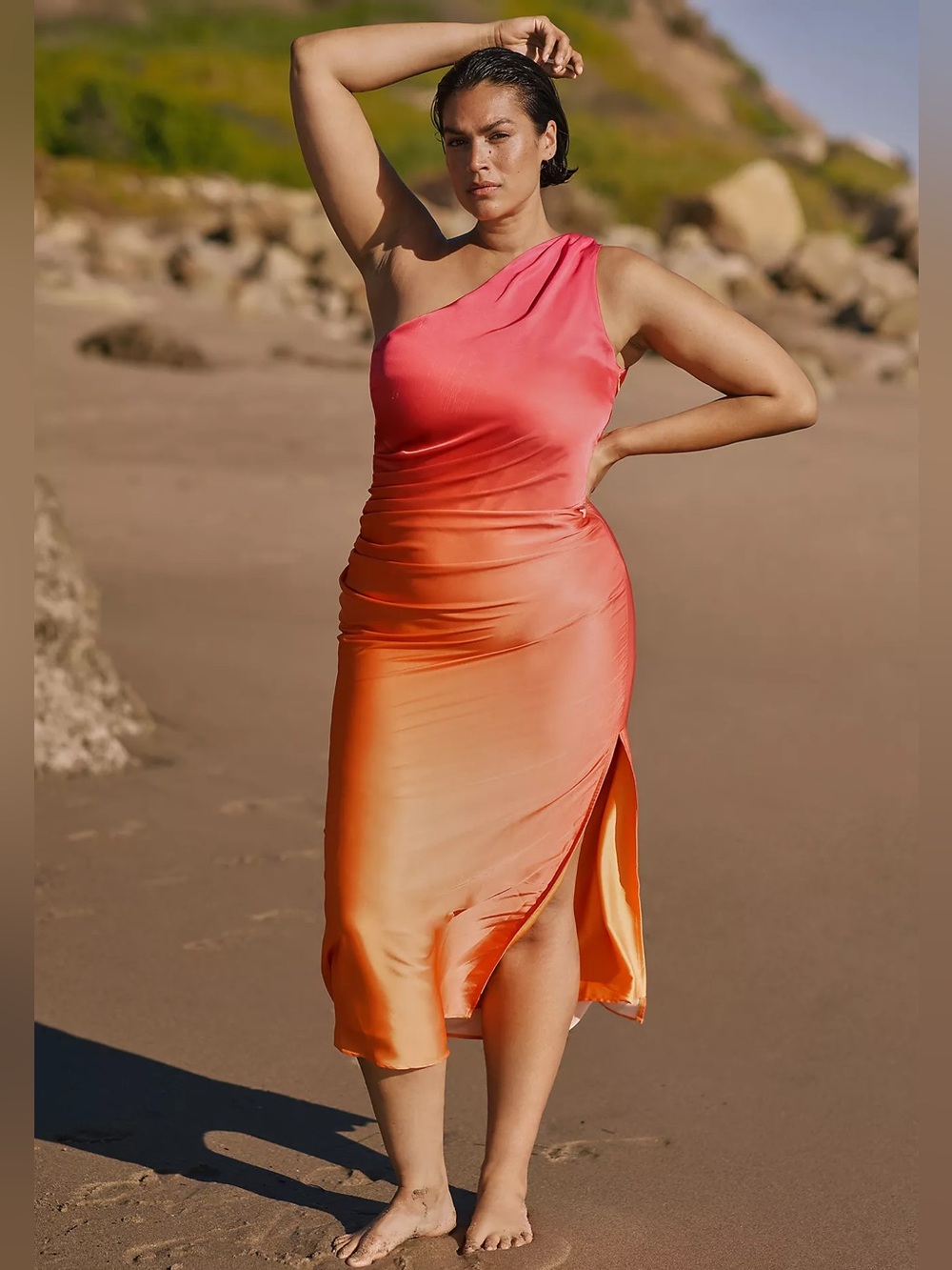 ANTHROPOLOGIE BEACH RIOT Ombre Sunset One Shoulder Ruched Resortwear Dress 2X